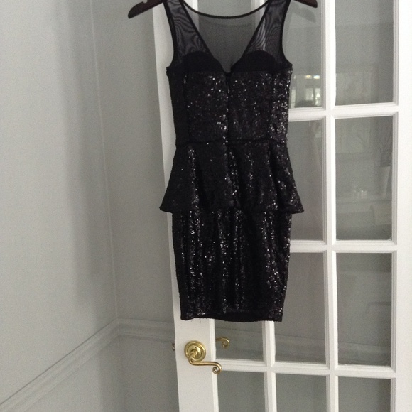 Sequin Dress, Peplum Cut, Mesh Neckline- WORN ONCE - Picture 4 of 8